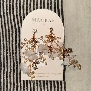 MACRAE White Floral Pearl Branch Drop Earrings